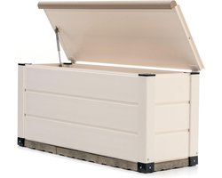 Imperatoris - Opbergbox met Schokdemper en Bodem van 4,5 cm - Tuinkussenbox - Waterdichte Tuinbox met Deksel - Opbergdoos - Opbergboxen voor Buiten - Tuinmeubelen - Opbergboxen - 230 Liter - 123 x 47 x 57 cm - Wit en Beige