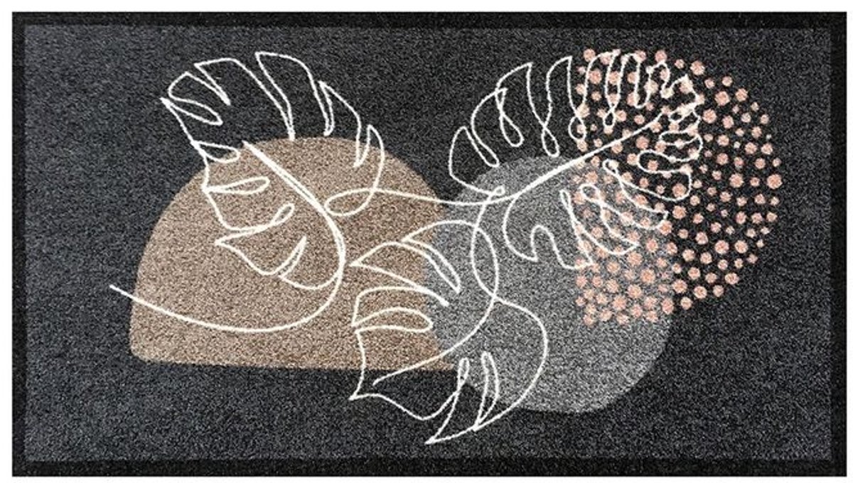 Deurmat Geometric Tropical Leaves Grijs - 66x120 cm