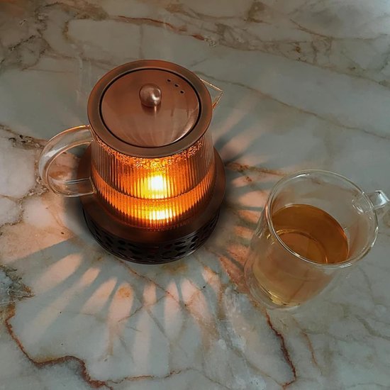 Theewarmer - Theepot Warmhouder - Theepot Warmer - Theelichthouder - Warmhouder - Thee Warmhoudplaat - Theewarmer Theelichtje - Warmhouder - Warmhoudplaat - Rechaud Met Waxinelicht - Voor Het Verwarmen Koffie Glas Theepotten - RVS - Zwart — afbeelding 4