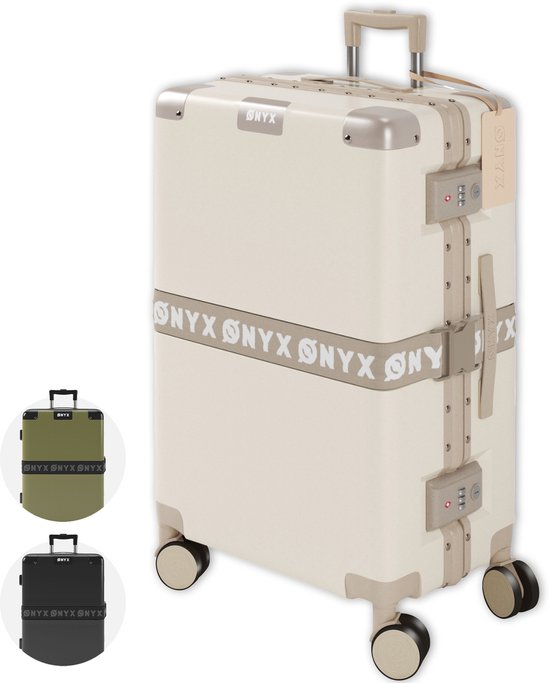 ONYX Check-in Koffer 65L – TSA-slot – spinner wielen – sand wit
