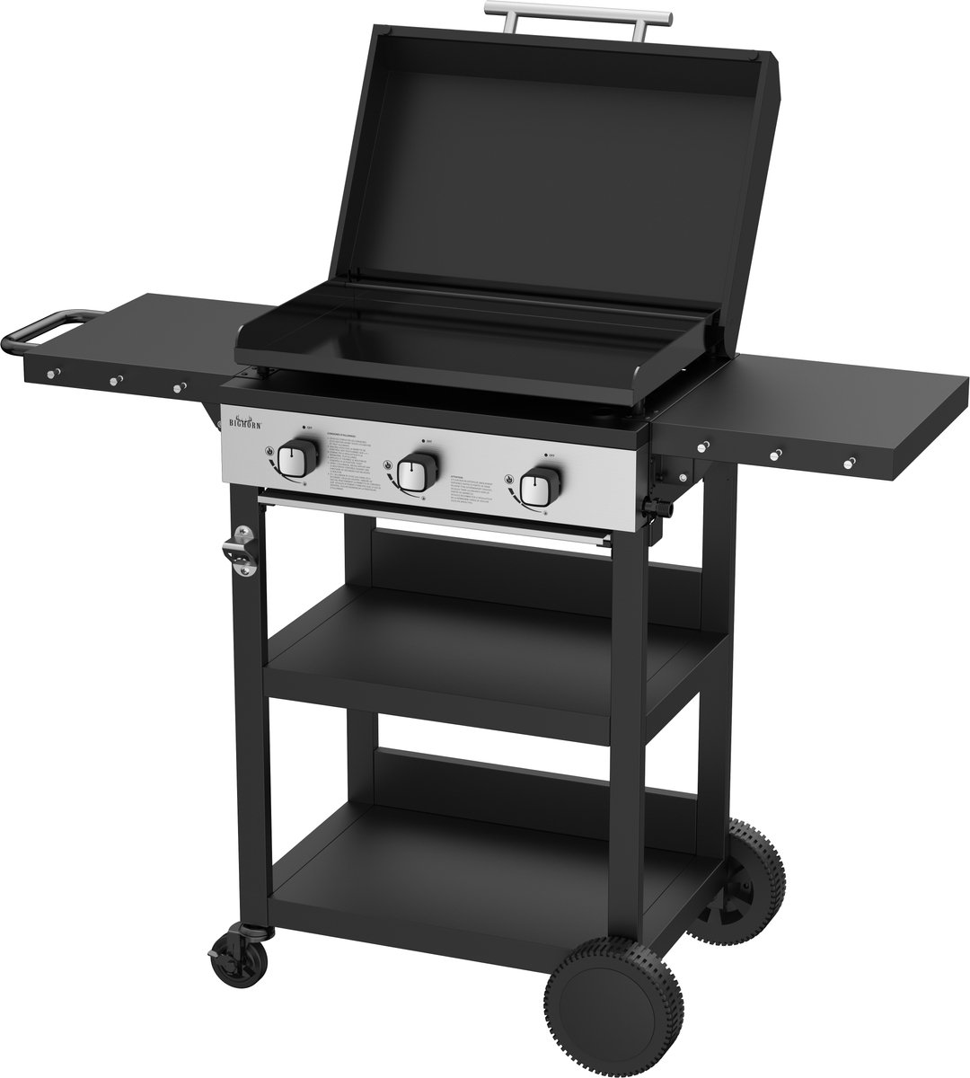 BIGHORN Gas Plancha BBQ met 3 Branders (7,2 kW) – Geëmailleerde Stalen Bakplaat – Grillwagen met Inklapbare Zijtafels – Zwart – foto 6