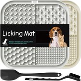BOTC Likmat Hond met Silicone spatulas - 4-Delig Likmat Voermat Hond - voermat - Slowfeeder Hond - Grijs /Beige