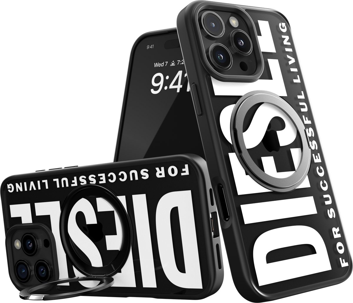 Diesel Ringstand-Magsafe Hoesje compatibel met iPhone 16 Pro Max black/white