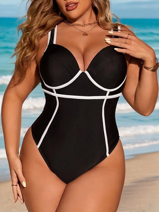 Maillot de bain - Bikini et Mode maillots de bains pour femmes de Luxe - Maillot de bain sexy et sexy - Body Push Up Plus Size 55033 - Bleu Ocean avec détails noirs - Taille 48