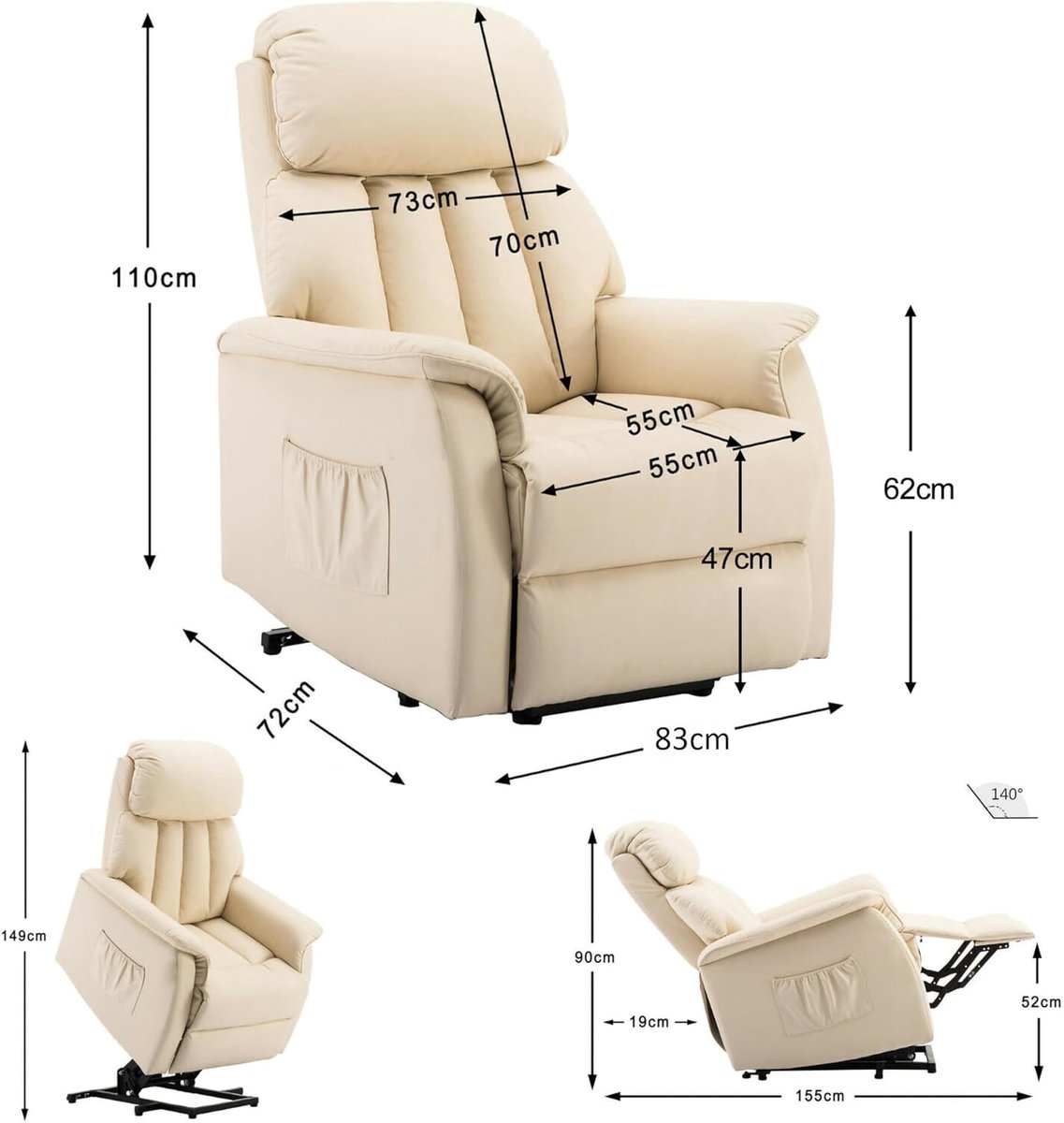 Afbeelding 2 van MCombo Elektrische Opsta-Stoel Wit Verstelbaar Relaxmodel