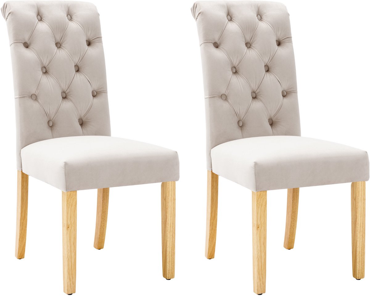 Fluwelen eetkamerstoel set van 2 met eiken poten - chroom knocker - slaapkamerstoel Keukenstoel Woonkamer loungestoel - beige