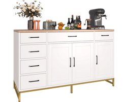 Opbergkast - Dressoir - Keukenkast - TV Meubel - Met 3 Deuren en 6 Lades - Industrieel Metaal & Hout - 140x80x40 cm - Voor Woonkamer, Eetkamer, Hal of Keuken - Wit