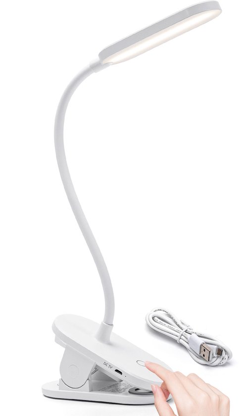 Aigostar 10A55 - Bureaulamp LED Dimbaar - 3 Helderheid - Opladende USB - incl. Batterijen - Verstelbare Draadloze Leeslamp - Wit