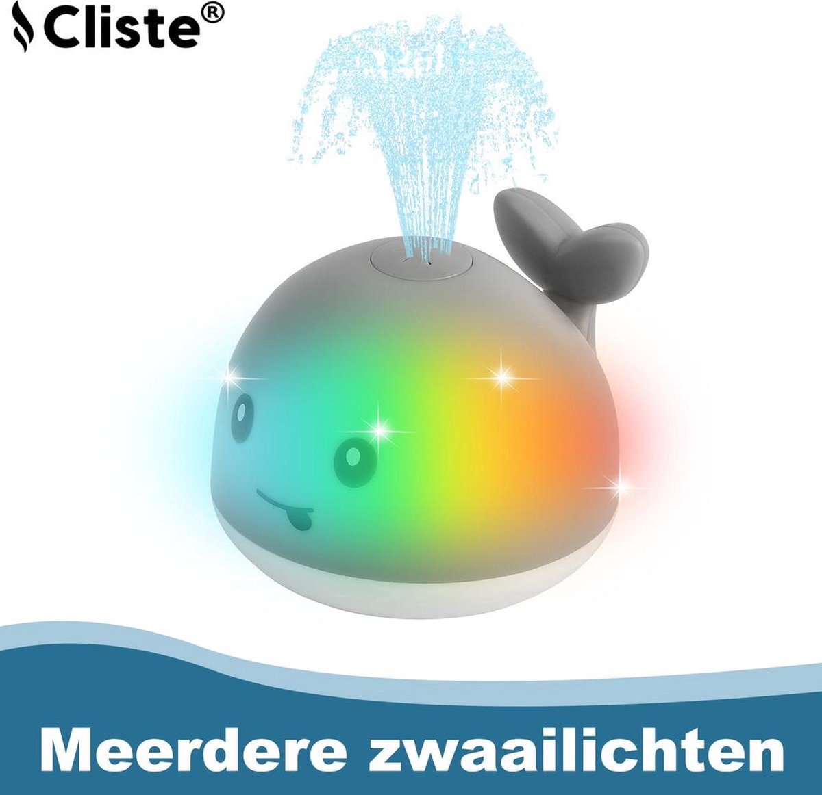 Cliste Mini de Badwalvis - Badspeelgoed - Grijs - Lichtjes - Vis Spuit Water - Badspeeltjes - Voor in bad - Fish Spray Water - bad walvis - Waterspeelgoed - Speelgoed - Fish Bath Toy - Sensor Fontein