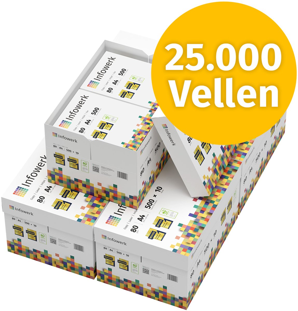 Infowerk Printerpapier kopieerpapier 25000 vellen 50 x 500 A4 80g premium wit testwinnaar PEFC
