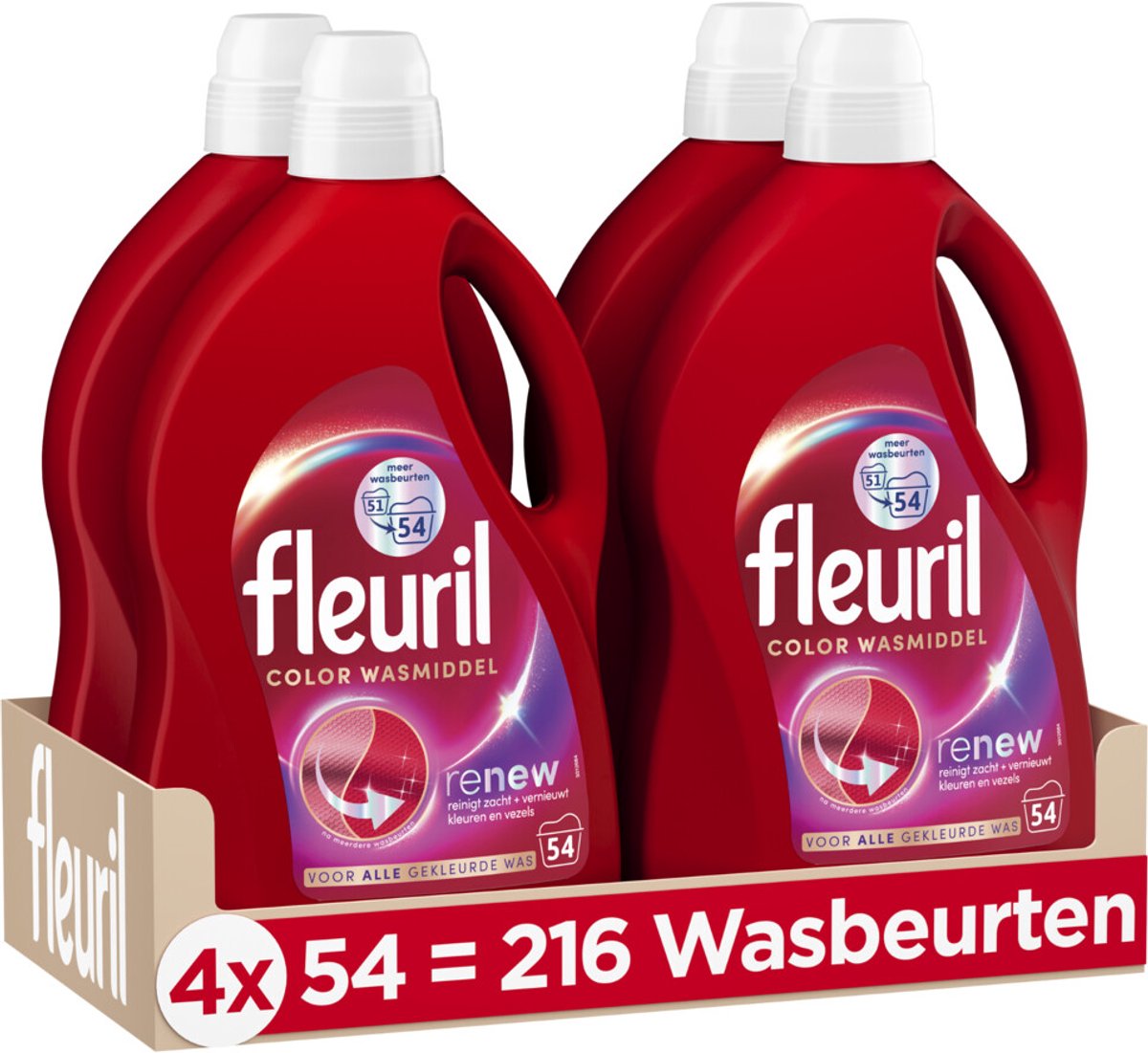 Goedkoopste 4x Fleuril Color Wasmiddel 54 wasbeurten 2,430 liter