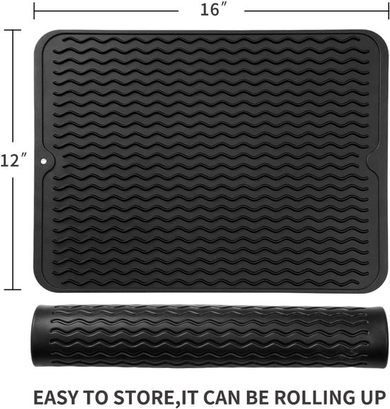 Tapis d'évier - Tapis d'évier - Siliconen - Tapis d'évier - Pour tapis d'évier - Protection d'évier - Tapis d'égouttage - Le tapis protège l'évier, la cuvette du lave-vaisselle et la vaisselle des rayures et des dommages - noir - 40 x 30 cm