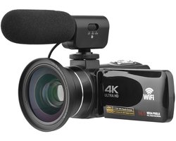 4K Videocamera - Digitale Camcorder - DV Recorder - 56MP Camera - 18x Digitale Zoom - WiFi Video Camera - Touchscreen 3.0 Inch - Gezichtsdetectie - Anti-Shake - Inclusief Externe Microfoon - Met Afstandsbediening - Voor Vloggen en Thuisgebruik