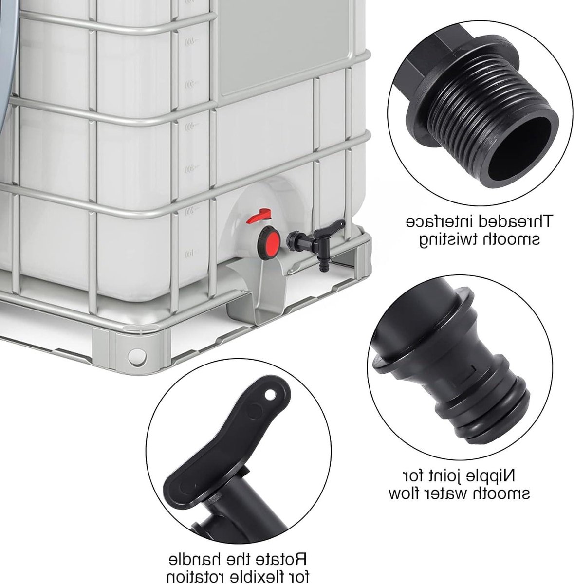 Wasserkraan für Regentonne Kunststof 3/4 Zoll Zom Kraan für Regenwatertonne - Regentonnenhähne Regenfass Adapter für Heim Garten Wassertank Anschlüsse EU2643