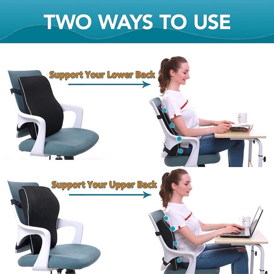 Coussin Lombaire Ergonomique - Mousse Mémoire Forme - Pour Chaise Bureau Et Siège Auto - Sangles Réglables