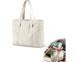 Dames Handtassen - Schoudertassen - Schoudertas - canvas draagtas - herbruikbare handtas - Geschikt Voor weekendexcursies, werk, studie, reizen, winkelen, sportschool,yoga en sauna en meer - Boodschappentas voor dames - Met yogamat gesp - wit