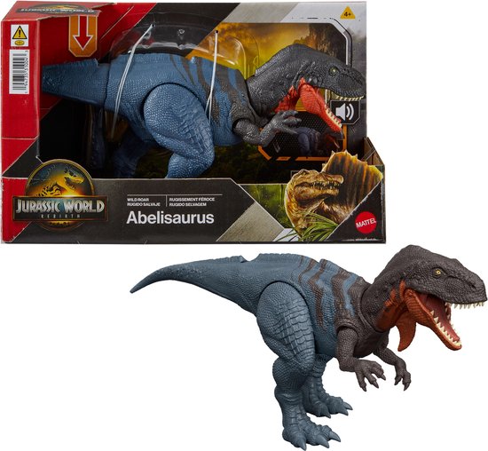 Figurine articulée Mattel Jurassic World Rebirth avec son Wild Roar Abelisaurus 12 cm
