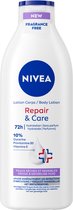 Nivea Repair & Care lotionfles in het Nederlands en Frans, met "NEW FRAGRANCE FREE".