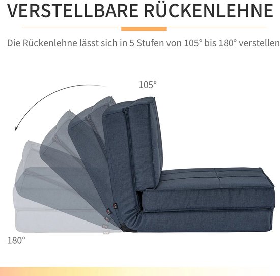 Pugsdrly Opvouwbare vloersofa slaapstoel vloerstoel 5-poots verstelbaar opvouwbare stoel slaapbank slaapbank eenpersoonsbank blauw 61 x 73 x 58 cm