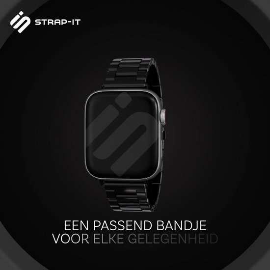 Strap-it Stalen schakel band - Geschikt voor Apple Watch (Series 12/11/10), (SE 3/2/1), (Series 9/8/7/6/5/4) - 38/40/41/42mm - Blauw - Metalen band met RVS vlindersluiting - Met inkorter toolkit