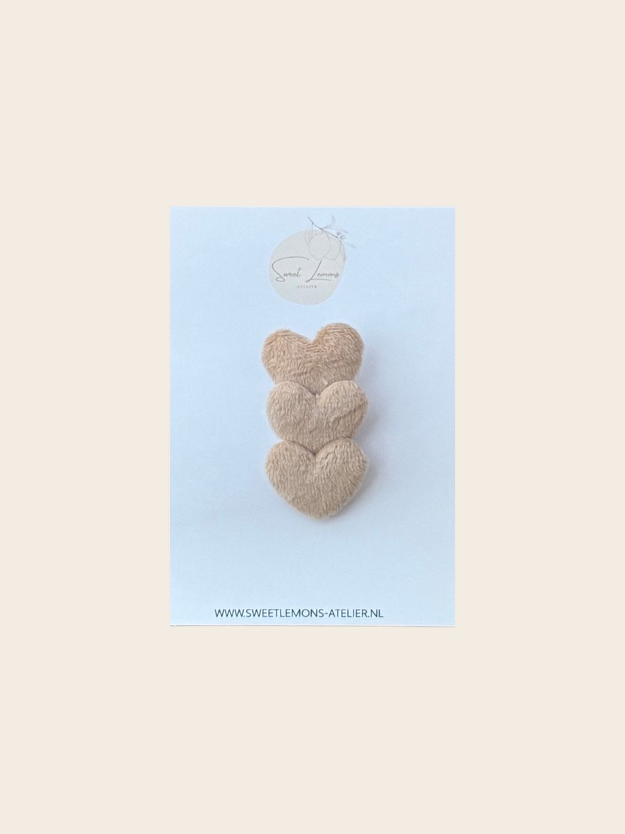Suède Hartjes - Beige - Haarspeldjes voor Meisjes - Haaraccessoires voor Kinderen en Baby - Handgemaakt