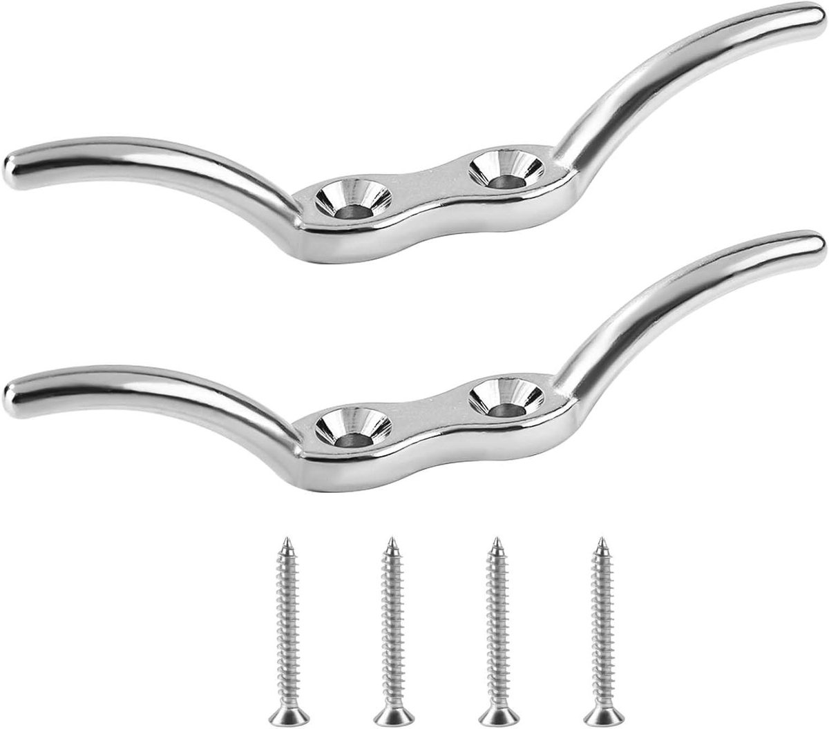 Allecto Plus - Bootschoenplaatjes Set van 2 stuks 112 cm voor Marine Boot - Dock Cleat met Montageschroeven - Roestvrij Staal - Touwklem - Heavy Duty - Marine Decor - Duurzaam materiaal