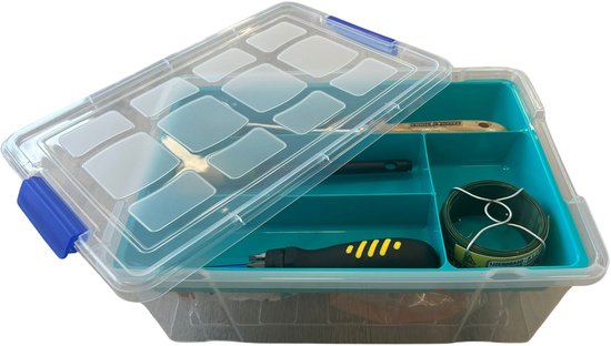 Plasticforte Gereedschap opbergbox - 9L - blauw - batterijen/bitjes/schroeven/tape opbergen - 26 x 37 x 14 cm
