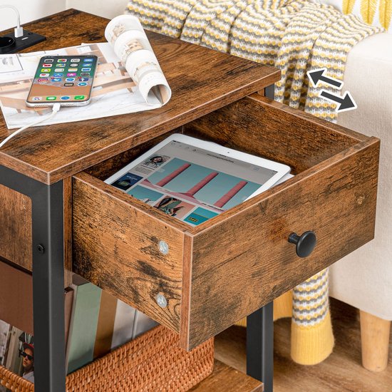 Nachtkastje Met Geïntegreerde Stopcontacten En USB, Lade Planken Compact Model Voor Kleine Ruimtes Wit 30 45 65 Cm