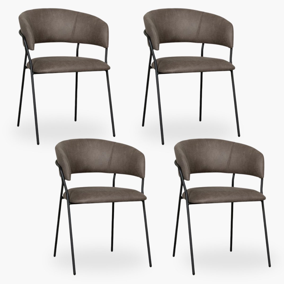 4x Eetkamerstoel Mace - Taupe Microvezel - Set van 4 - Grijs - Met Armleuning