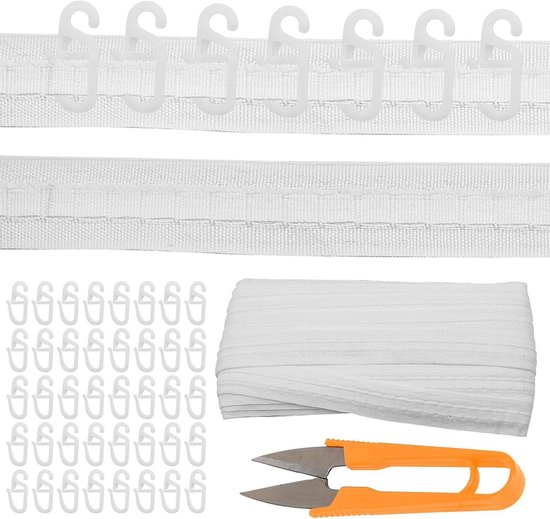 GAROMIA Gordijnband, plooiband, 30 m x 2,5 cm, gordijnband om op te naaien, polyester, plooiband, universele plooiband voor afneembaar gordijn