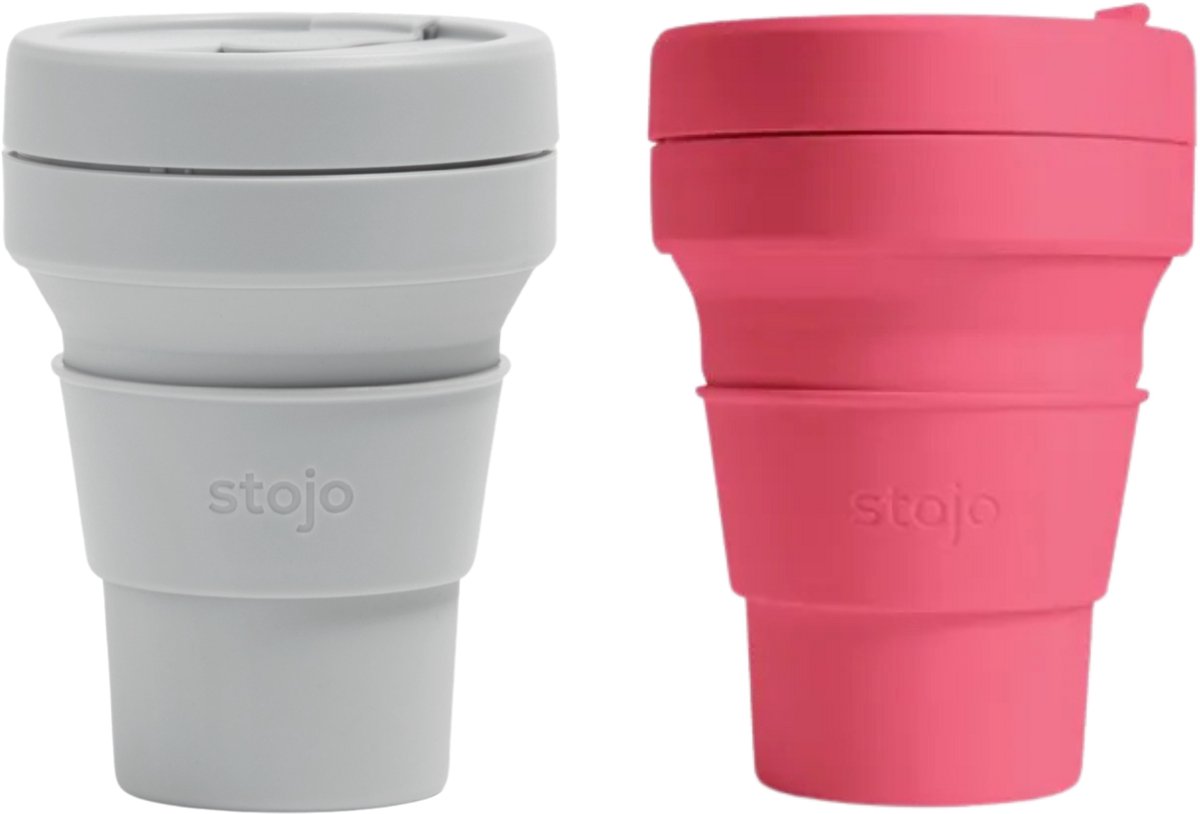 STOJO Pocket Cup 2-pack Cashmere & Peony / Grijs & Roze 2x 355ml Beker to Go