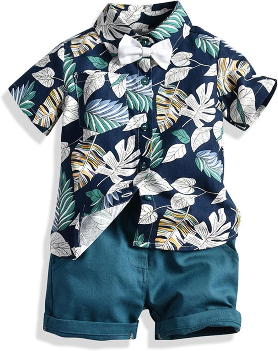 Allecto Plus - Baby jongens Hawaï-outfit onderhemd en shorts-set tropische bloemen zomer blauw 12-24 Maanden met Beachwear stijl
