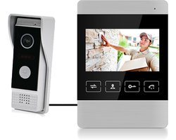 Doorsafe 7100 - camera deurbel met regenkap en intercom - 2 draads van deurbel naar zwart 4 inch scherm - opslag beelden op 16Gb SD-kaart - deuropener aansluitbaar