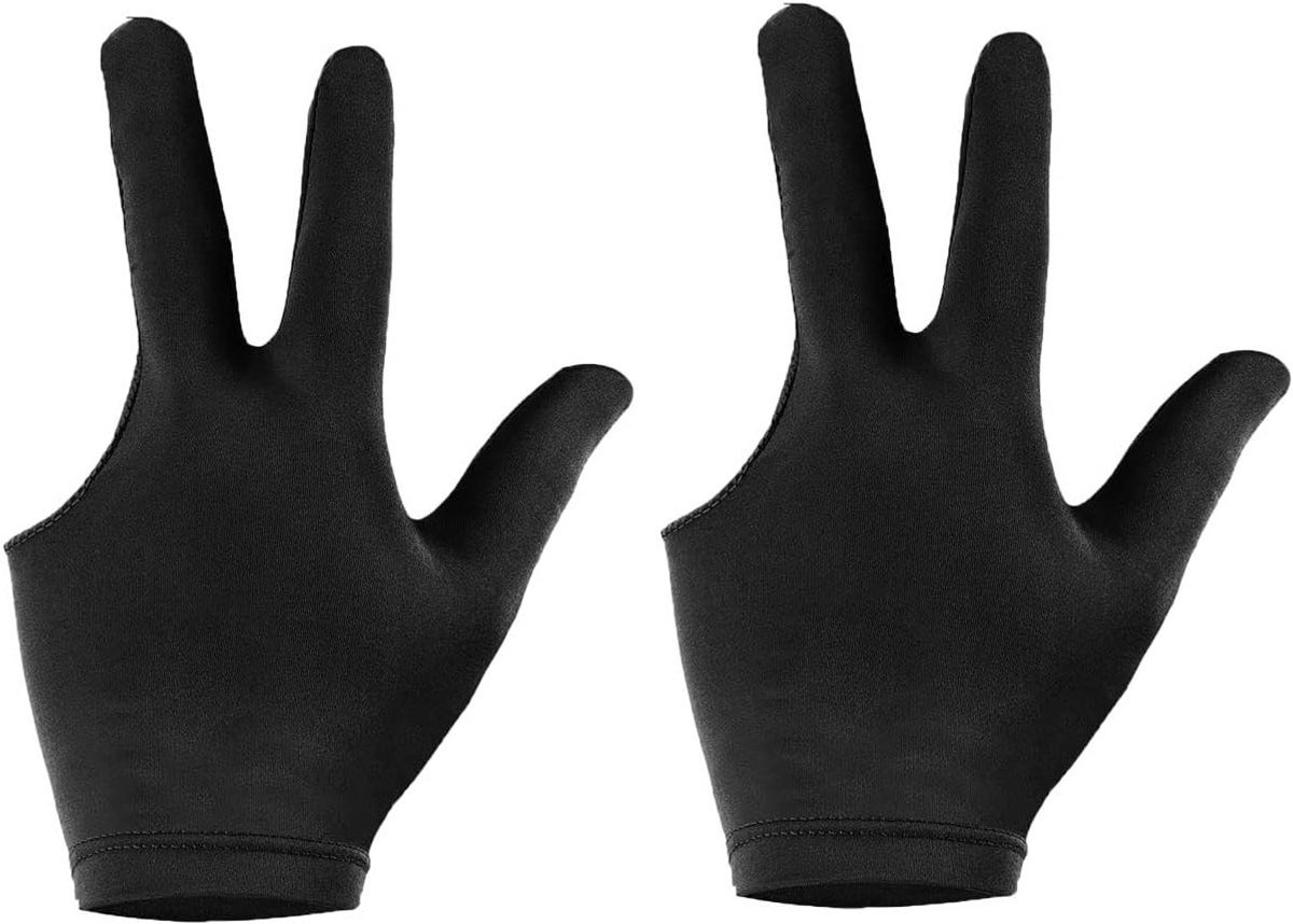 Allecto Plus - Biljart Handschoenen 2 stuks Drie Vinger Snooker Cue Hand Cover - Zwart - Optimale Grip - Sport Accessoires voor Linker- en Rechterhand
