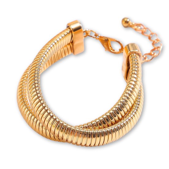 Marama - Bracelet Nila Goud - Larges bandes - Sans nickel - Acier inoxydable plaqué or - Bracelet femme - Cadeau