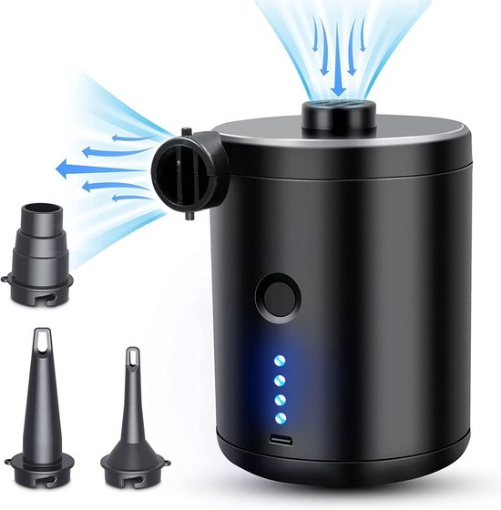 Draadloze Elektrische Luchtpomp – 2x 2000mAh Oplaadbaar – 390 L/min Voor Zwembad, Boot & Luchtmatras – Incl. 4 Sproeiers