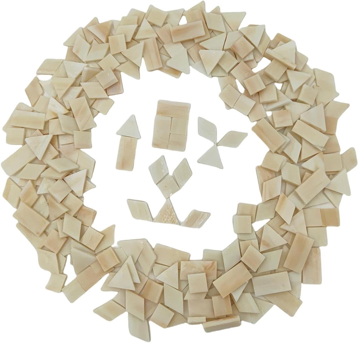 Allecto Plus - Glas-in-loodmozaïektegels - 200 gram - 230 stuks - Vierkant/Driehoek/Ruit/Rechthoekig - Melkachtig wit