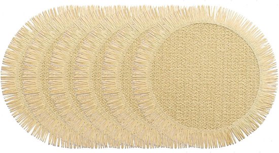 Set de table rond - Lot de 6 - Diamètre 38 Cm - Napperons en papier - Napperons naturels faits main - Dessous de verre - Napperons résistants à la chaleur - Pour toute Décoration rustique ou champêtre