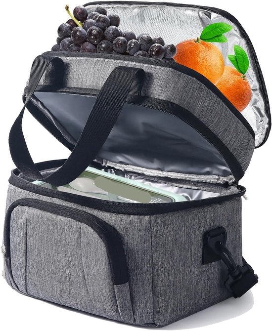 Grote Geïsoleerde Lunchtas (12L) - Koelt tot 12 Uur - Geschikt voor Werk & School - Waterdicht Binnenmateriaal - Grijs van Merkloos — afbeelding 2