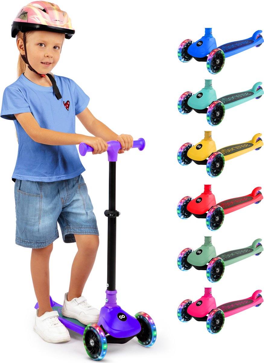 SereneLife Kinderstep – 3-Wiel Step – Opvouwbare Step met Verstelbare Hoogte – LED Verlichting – Verstelbaar Stuur – Antislip Voetplaat – Step voor Jongens en Meisjes