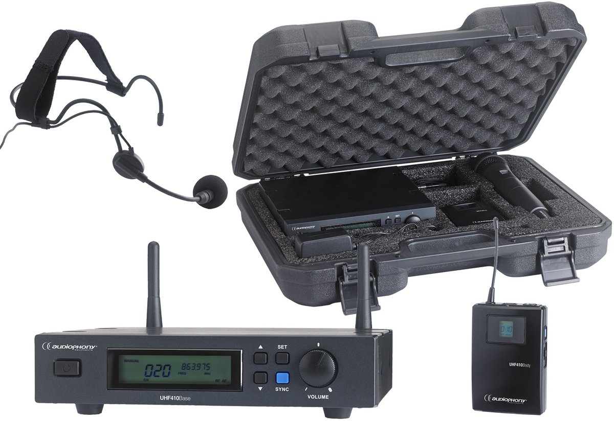 Audiophony PACK-UHF410-Head draadloos systeem headset 823-832 en 863-865 MHz + koffer