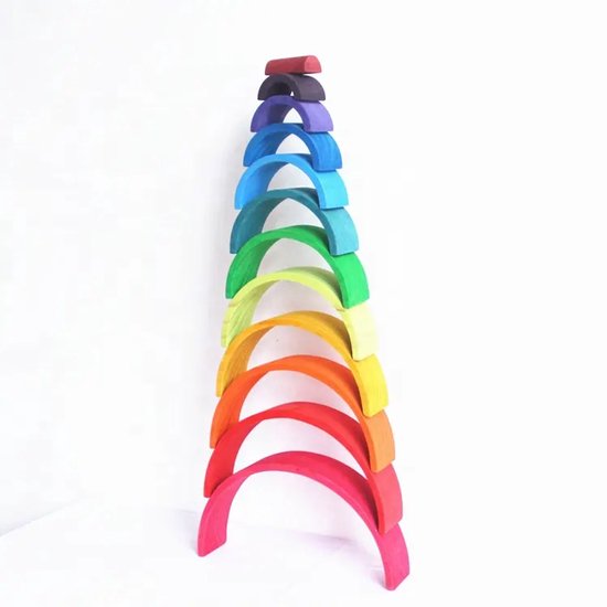 Houten regenboog - Regenboogkleuren - 12 stuks - Open einde speelgoed - Educatief montessori speelgoed van Houten — afbeelding 3