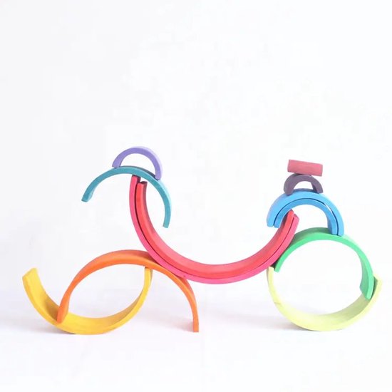 Houten regenboog - Regenboogkleuren - 12 stuks - Open einde speelgoed - Educatief montessori speelgoed van Houten — afbeelding 4