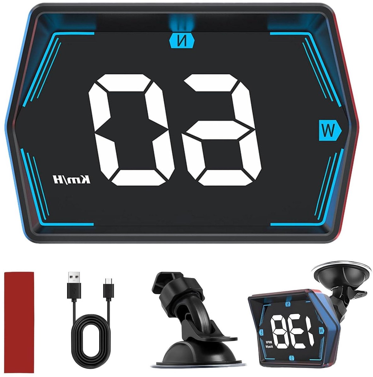 Allecto Plus - HUD GPS Snelheidsmeter met Kompas en Alarm voor Auto - Universele Display - Plug and Play - USB Connectie