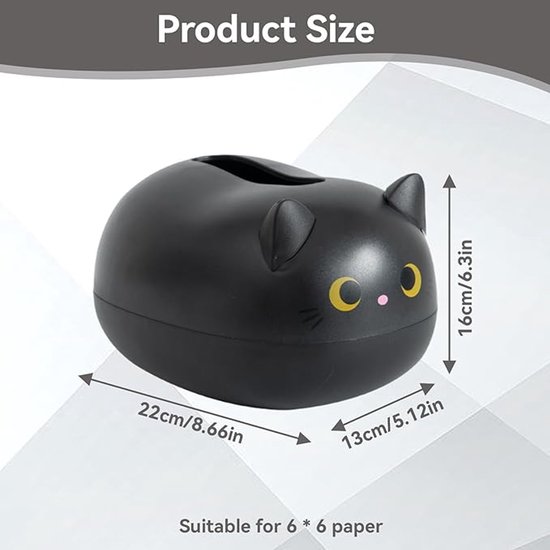 1 stuk - Tissue box- kat tissuebox houder-Abs- tissuebox zwart -Cartoon - Met tandenstokerhouder- geschikt voor auto thuis badkamer accessoires