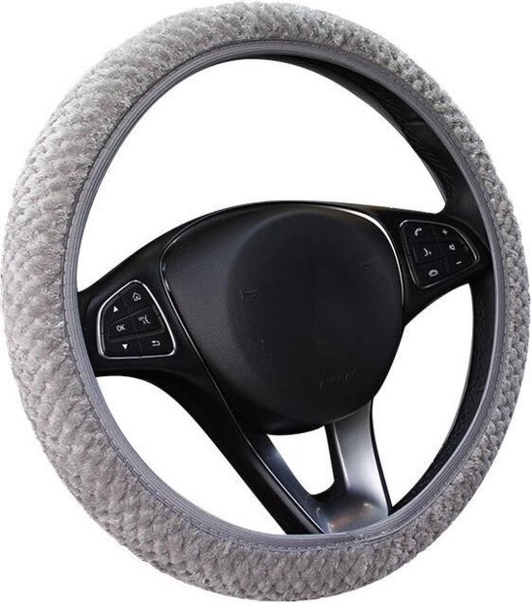 Zachte Stuurhoes Auto 37-38 cm - Grijze Pluche Motief - Kasey Products