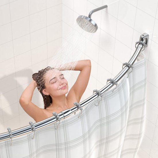Tringle à rideau de douche incurvée réglable en acier inoxydable Ibenzoa® avec conception télescopique et accessoires