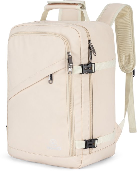 NovaQ Handbagage 40x30x20 - Cabin - Underseater - Transavia, TUI, Wizzair, Eurowings, Easyjet - 20 ltr Compacte Reis Rugzak - Dames & Heren - Incl Antidiefstal vak - Creme