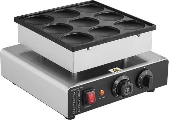 Dutch Pancake Maker, 9-Delige Dorayaki Bakplaat Met 76 Mm Diameter, 850 W CommerciëLe Elektrische Poffertjesgrill, Roestvrij Staal Met Antiaanbaklaag, Temperatuur- En Tijdregeling — afbeelding 2