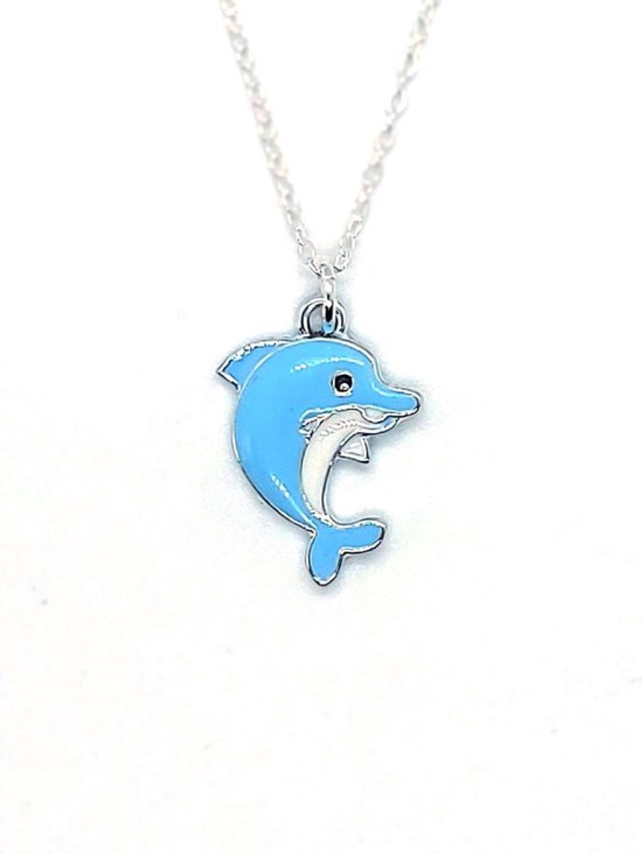 Ketting Meisje- Meisjesketting Dolfijn- Blauw- Dolfijnen Ketting- Zilver- Kind- LiLaLove